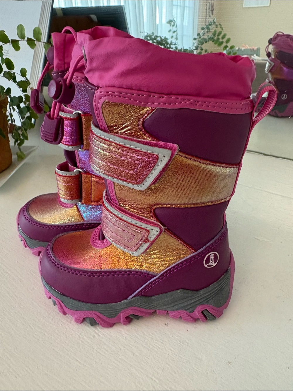 Lands' End Toddler Pink & Metallic Orange Snow Boots - Picture 2 of 4